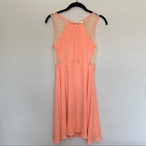 Fitted Peach Dress with Mesh Cutouts